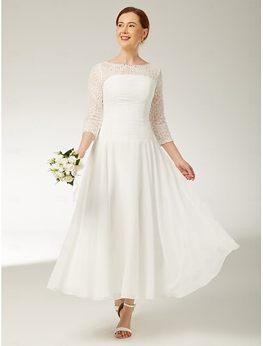  a-lijn moeder van de bruid jurk strand bruiloft elegant juweel hals enkel lengte chiffon kant 3/4 lengte mouw vloer lengte met pailletten ruches 2025