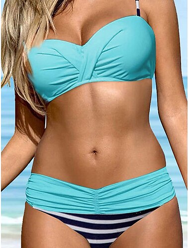  Femme Maillots de Bain Bikinis 2 pièces Maillot de bain Contrôle du Ventre Taille haute Mince Vacances Tenues de plage Couleur unie Col V Sans Manches Maillots de bain
