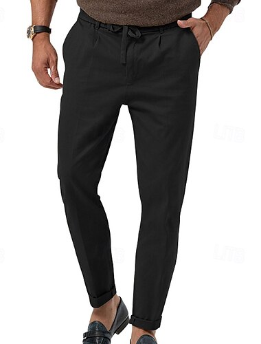  Men's Dress Pants Trousers Casual Pants Suit Pants Pocket Drawstring Elastic Waist Plain Comfort Soft Full Length Outdoor Business Daily Fashion Streetwear Black White