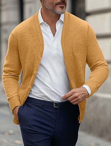  Herren Strickjacke Gerippt Stricken Normale Oberteile Strick Glatt V Ausschnitt Warm-Ups Moderne zeitgenössische Freizeitskleidung Ausgehen Bekleidung Winter Schwarz Rote S M L