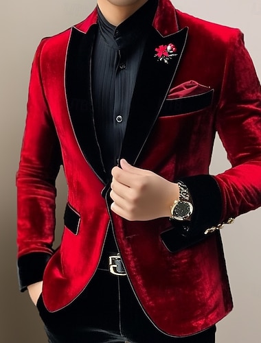  Voor heren Blazerjack Smoking Kerstmis Vintage Flueel Effen Blazer Rood Groen Standaard pasvorm Single Breasted een knoops
