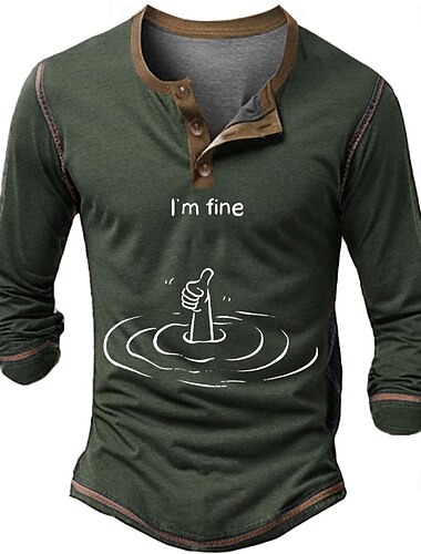  Herren Graphic Buchstabe Lustig "I'm fine" Henley Shirt Tee Langarm Vintage Modisch Designer Outdoor Casual Täglich Frühling & Herbst Armee-Grün Schwarz Marineblau Henley Henley T-Shirt