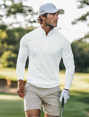  Herre Polo skjorter Golf polo skjorter Formel Afslappet Kvartals lynlås Langærmet Mode Bekvem Helfarve Lynlås op Hurtigtørrende Sommer Forår Efterår Sort Hvid Polo skjorter