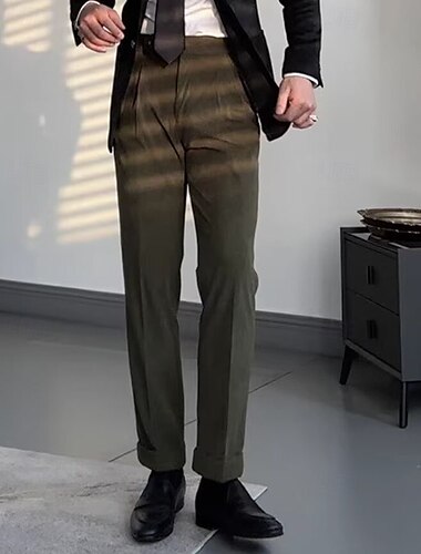  Men's Graduation Dress Pants Corduroy Pants Naples Trousers Trousers Buttons Pocket Solid Colored Comfort Formal Party Work Fashion Classic Style Black Green Micro-elastic