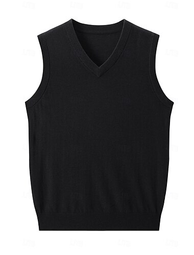  Herren-Wollweste, Rippstrick, normale Oberteile, V-Ausschnitt, einfarbig, V-Ausschnitt, Strickwaren, täglich, formell, Outdoor-Kleidung, Frühling/Herbst, Schwarz, Marineblau, S, M, L