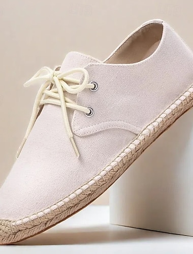 blå canvas espadrille snörskor för män med jute sula – bekväma sommarskor