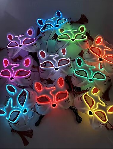  LED-Leuchtmaske mit Fuchs für Karneval – leuchtende Requisite für Festivalpartys, Live-Streaming-Geschenk für Internet-Berühmtheiten, betrieben mit AA-Batterien – 1 Stück