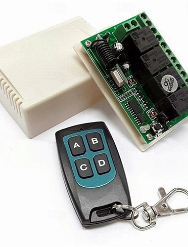  Interruptor de control remoto inalámbrico universal de 433 MHz, módulo receptor de relé de 4 canales y 12 V CC con control remoto RF de 4 canales