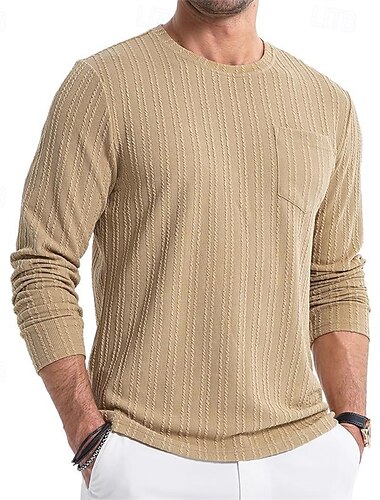  Homens Camiseta Camisetas T-shirt Camisa de manga longa Manga Longa Gola Redonda Primavera & Outono Tecido Moda Designer Básico Bolsos Jacquard Férias Rua Para Noite Castanho Escuro Preto Branco Top