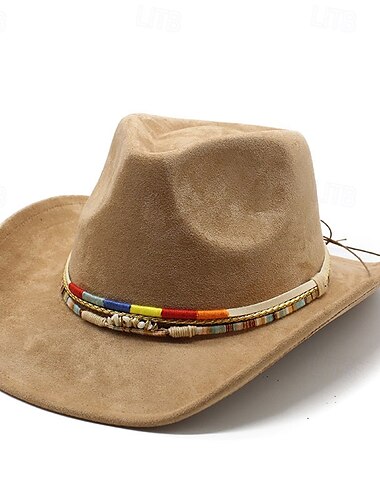  Муж. Шляпа от солнца Ковбойская шляпа Шляпа Fedora Trilby Черный Верблюжий Сукно Старинный Мода 18-ый век штат Техас Повседневные Тематическая вечеринка Сплошной/однотонный цвет