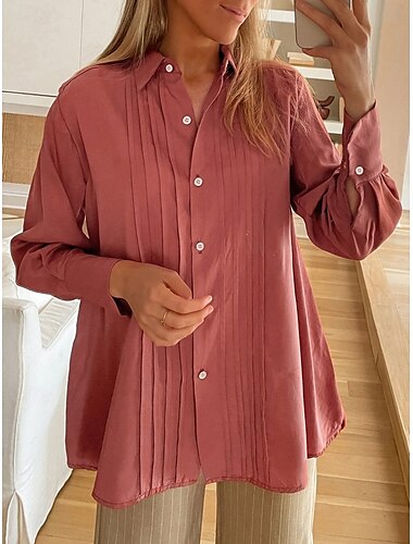  Damen Hemdjacke warm halten Atmungsaktiv Knopf Tasche Brautkleider schlicht Glatt Urlaub Strasse Freizeitskleidung Ausgehen Einreihiger Verschluss Standard Umlegekragen Regular Fit Langarm