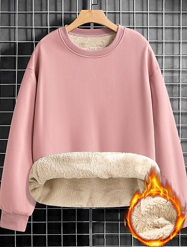  Дети Девочки Толстовка Сплошной цвет Длинный рукав Crewneck Зима Спорт Уличный стиль Повседневные Полиэстер на открытом воздухе Повседневные Стандартный