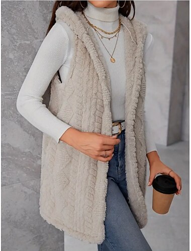  Damen Fleece-Weste warm halten Atmungsaktiv Innenfutter aus Fleece Brautkleider schlicht Glatt Urlaub Strasse Freizeitskleidung Ausgehen Öffnung vorne Standard Kapuzenpullover Regular Fit Ärmellos