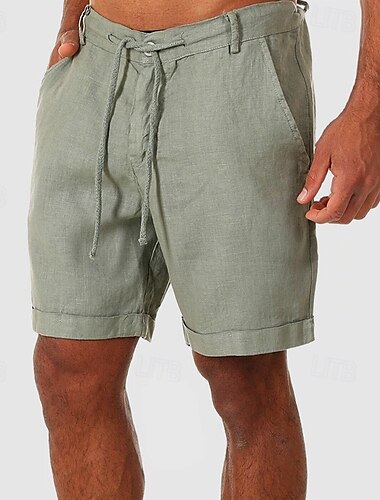  Herren Shorts Kurze Hosen Leinenshorts Kurze Hosen Sommer-Shorts Strandshorts Kurze Hosen Knopf Tasche Kordelzug Glatt Atmungsaktiv Knielänge Outdoor Täglich Ausgehen Modisch Klassicher Stil Wei