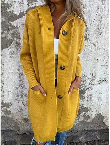  Damen Pullover Strickjacke Elegant Modisch Strassenmode Einfarbig Öffnung vorne Tasche Strick Langarm Normale Oberteile Stricken Outdoor Täglich Wochenende Schwarz Gelb Herbst Winter