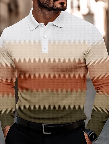  Per uomo A righe Magliette Polo a Nido d'Ape Maglia da golf Manica Lunga Magliette polo Camicie con Colletto Casual Business Casual Abbigliamento Quotidiano Athleisure Bottoni Stampa 3D Primavera
