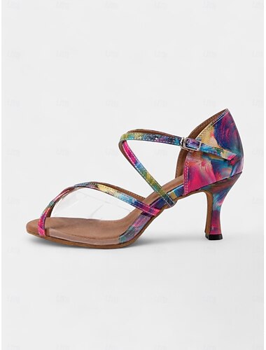  Zapatos de baile latino para mujer, coloridos y vibrantes, con suela de gamuza suave y correa transparente | Perfectos para practicar y actuar