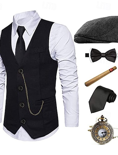  グレートギャツビー 紳士 ギャング レトリ／ヴィンテージ 20代の轟音 1920年代風 セット ベスト パナマハット 付属品セット 男性用 コスチューム ビンテージ コスプレ プロムドレス 祭り クラバット クリスマス