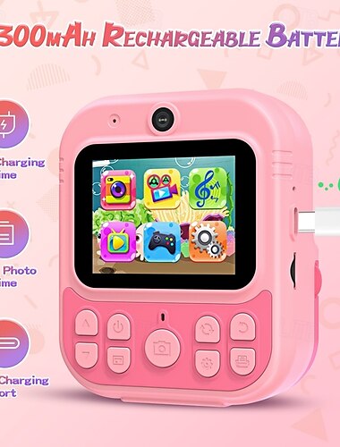  新しい e8 売れ筋の子供用ポラロイド インスタント カメラ、前面と背面に高解像度カメラ、2.4 インチ カラー スクリーン プリント写真カメラ