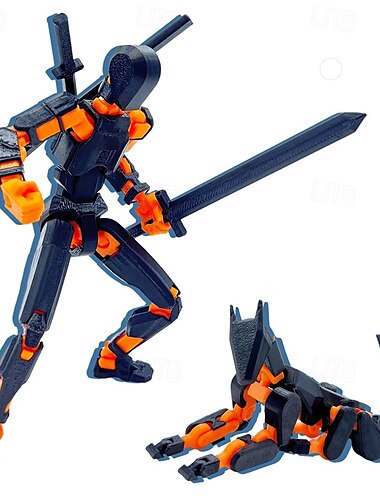  (assemblage terminé) ensemble de figurines d'action t13 jouets imprimés en 3D figurine d'action robo 13 mannequin 13 figurine d'action titan 13 (noir orange)