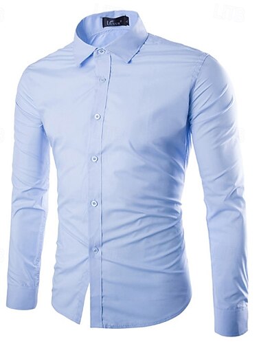  Men's Shirt Dress Shirt Button Up Shirt Plain Wedding Party Black White Yellow Pink Long Sleeve Lapel Spring &  Fall Clothing Apparel