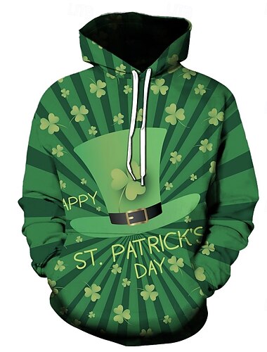  Pyhän Patrickin päivä Shamrock irlantilainen Huppari 3D Onnekas apila Edessä tasku Kuvitettu Käyttötarkoitus Pariskuntien Miesten Naisten Aikuisten Pyhän Patrickin päivä 3D-tulostus Juhla Rento / arki