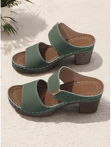  naisten vihreä lohkokorko kaksinkertaiset hihnat sandaalit - mukavat kengät arkeen ja kesäasumiseen