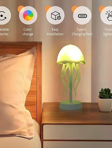  Lámpara de medusas coloridas: tentáculos giratorios, luz nocturna con control táctil, lámpara de escritorio divertida y portátil con modo de suspensión, perfecta para sala de estar, campamentos al aire libre, dormitorio y decoración de interiores.