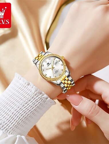  Nowy Olevs marka Olevs wysokiej jakości biznesowy zegarek z diamentami na prezent na Dzień Zakochanych dla kobiet świecący kalendarz stalowy pasek prosty luzacki modny zegarek kwarcowy wodoodporny