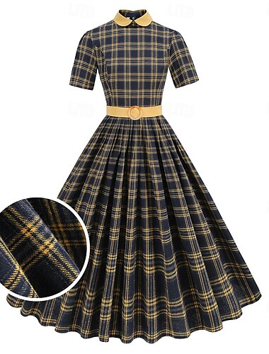  Années 1950 Rétro Vintage Robe Robe Évasée Quadrillé / Guingan Déguisement Femmes Mascarade Événement / Fête Enterrement de Vie de Jeune Fille Festival Adulte Robe Robes de soirée