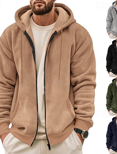  Per uomo Felpe con cappuccio a nido d'ape Felpa con cappuccio e zip Felpa con cappuccio Felpa con cappuccio in pile Nero Verde militare Blu marino Cachi Grigio Con cappuccio Liscio Tasche Sportivo