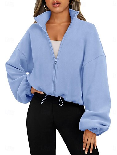  Damen Wintermantel Winterjacke Outdoor Strasse Täglich Herbst Winter Standard Mantel Regular Fit warm halten Atmungsaktiv Zeitgenössisch Stilvoll Jacken Langarm Feste Farbe Mit Taschen Full Zip Blau