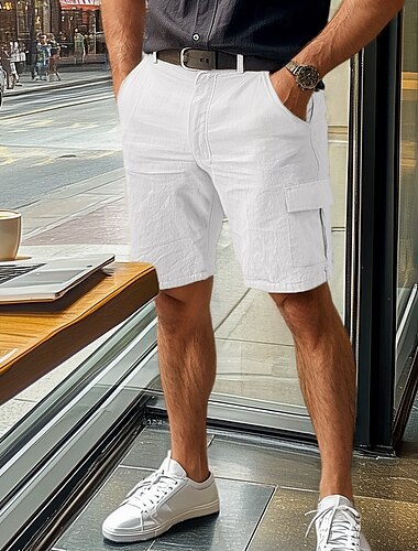  Herren Cargo-Shorts Shorts Leinenshorts Sommershorts Tasche Einfach Komfort Atmungsaktiv Geschäft Täglich Geschäftlich Lässig Weiß Marineblau