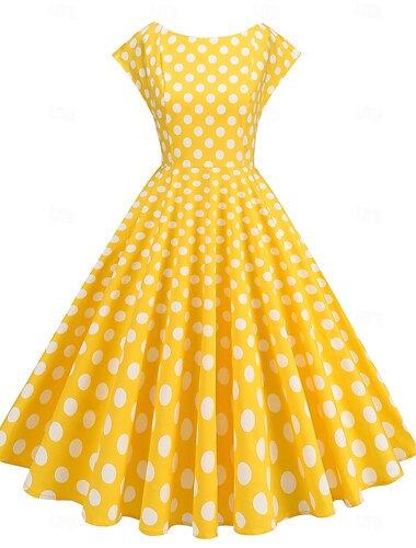  Rétro Vintage Années 1950 Robe de cocktail Robe Robe Évasée À pois Grille / Carreaux Femmes Mascarade Événement / Fête Enterrement de Vie de Jeune Fille Festival Adulte Robe Robes de soirée