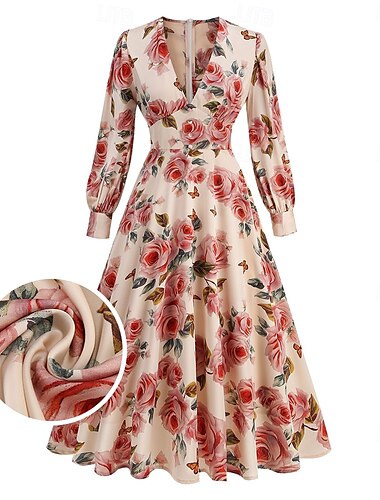  Rétro Vintage Années 1950 Robe de cocktail Robe Robe Évasée Fleur / Floral Femmes Mascarade Événement / Fête Enterrement de Vie de Jeune Fille Festival Adulte Robe Robes de soirée