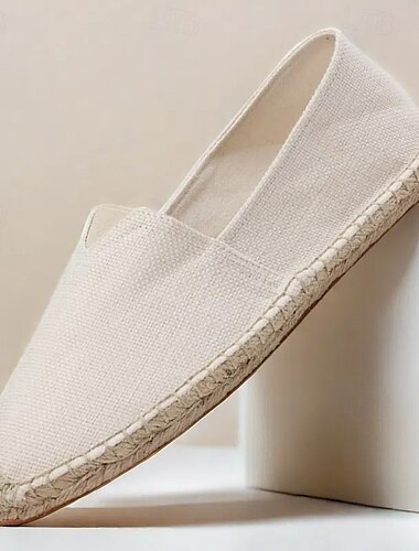  chaussures espadrilles à enfiler en toile beige pour hommes avec semelle en corde de jute – chaussures décontractées d'été confortables