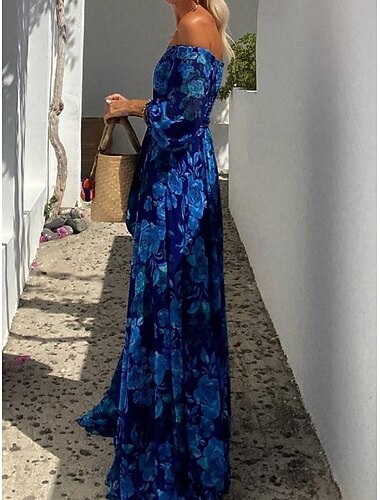  فستان ماكسي نسائي بأكمام طويلة مزين بالزهور للصيف والربيع