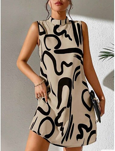  Dames Mini-jurk Casual jurk Tank-jurk Casual Dagelijks Normale pasvorm Grafisch Mouwloos Opstaand blauw Bruin Khaki Zomer