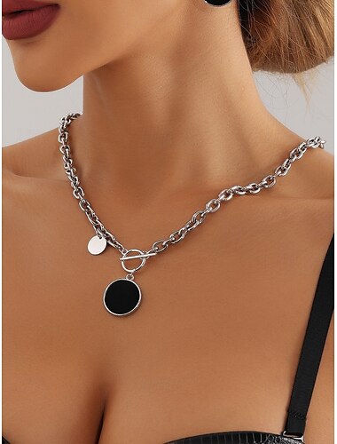  Collier chaîne en or avec pendentif rond et fermoir à bascule – bijoux minimalistes pour femmes, parfaits pour un usage quotidien et des occasions formelles
