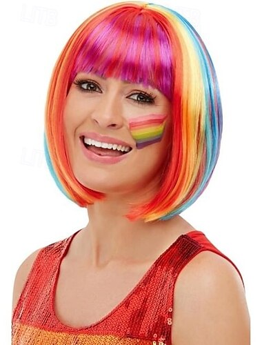  Regenbogen-Bob-Perücke für Damen zum Karneval