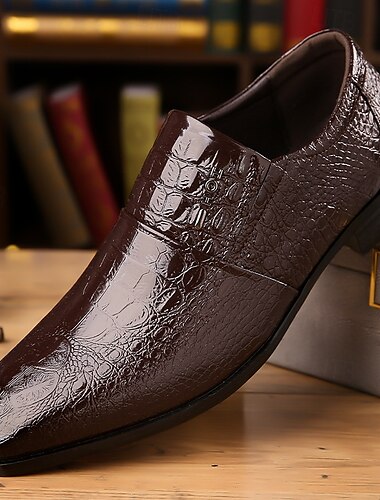  Zapatos de vestir de charol con estampado de cocodrilo negro para hombre: elegantes zapatos formales sin cordones para bodas, negocios y eventos nocturnos
