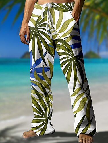  Herren Kokosnussbaum Hosen Hose Mittlere Taillenlinie Elastischer Kordelzug in der Taille Hawaiianisch Brautkleider schlicht Outdoor Urlaub Festtage Hose mit geradem Bein Sommer Frühling 3D-Druck