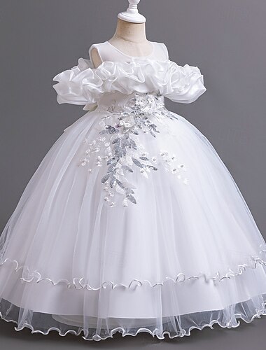  Prinzessin Bodenlänge Blumenmädchen Kleid Wettbewerb  Aufführung Süßes Abschlussballkleid Chiffon mit Schleife(n) Geschichtet Plissée Fit 3-16 Jahre