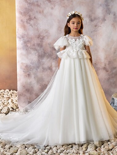  Ballkleid Knie-Länge Blumenmädchenkleid Quinceanera Gefrorene Elsa Mädchen Süßes Ballkleid Tüll mit Gerafft Königlicher Stil Ballettröckchen Fit 3-16 Jahre