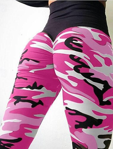  Dame Yogabukser Yoga Leggings Lapper Grunnleggende Midjekontroll Rumpeløft Høy Midje Yoga & Danse Sko Treningsøkt Pilates Strømpebukse Avskårede bukser Kamuflasje Rosa Blå Kamuflasje Høst Vinter sport