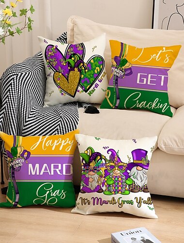  Dekorativer Kissenbezug mit Karnevals- und Mardi-Gras-Motiv, 1 Stück, weicher, quadratischer Kissenbezug für Schlafzimmer, Wohnzimmer, Sofa, Couch, Stuhl