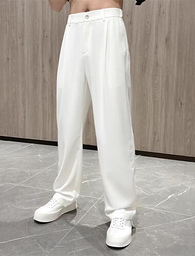  Per uomo pantaloni della tuta Pantaloni Chino Pantaloni con pieghe Bottoni Tasche Gamba dritta Liscio Comfort Formale Feste Ufficio Di tendenza Classico Nero Bianco Media elasticità