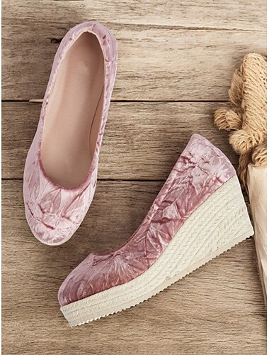  roze fluwelen espadrille wig schoenen voor dames, casual instappers met platform voor de zomer en dagelijks gebruik