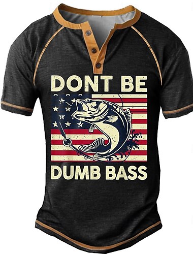  Herren Graphic Fahne Farbblock DONT BE DUMB BASS Henley Shirt Tee Kurzarm Modisch Designer Komfortabel Outdoor Casual Täglich Sommer Schwarz Armeegrün Marineblau Henley Henley T-Shirt