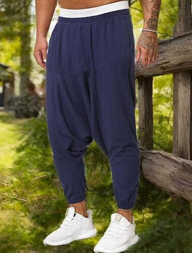  Herren Jogginghose Jogger Leinenhose Hose Hosen Sommerhosen Schlabberhose Elastische Taille Drop Schritt Glatt Komfort Atmungsaktiv In voller Länge Heim Casual Täglich Modisch Yoga Schwarz Rote